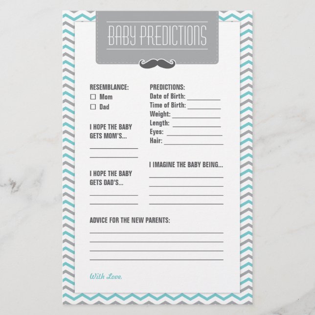 Moustache / Carte de prédictions pour bébé petit h (Devant)