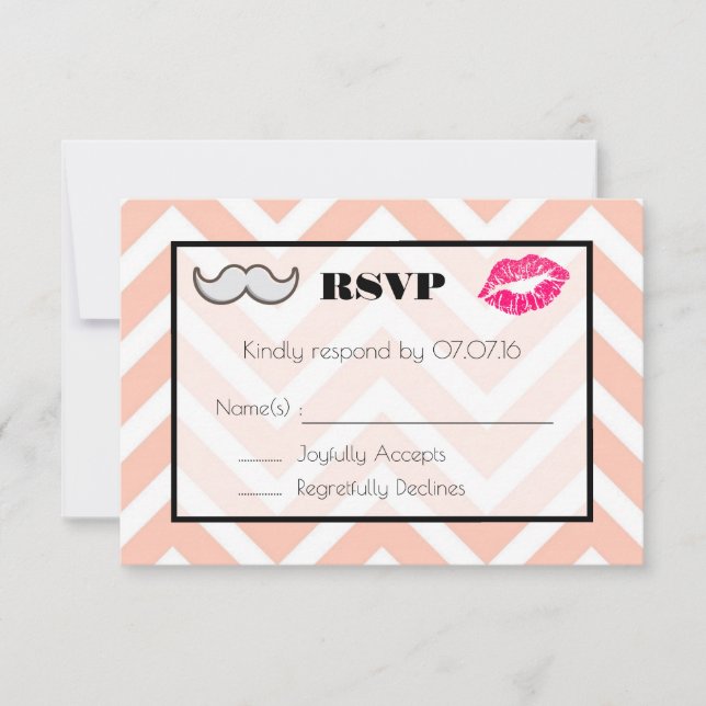 Moustache et lèvres mariage RSVP sur Peach Chevron (Devant)