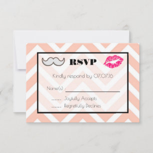 Moustache et lèvres mariage RSVP sur Peach Chevron