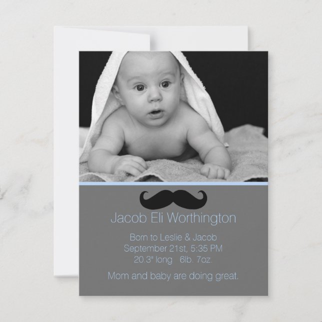 Moustache Faire-part de naissance bébé garçon (Devant)