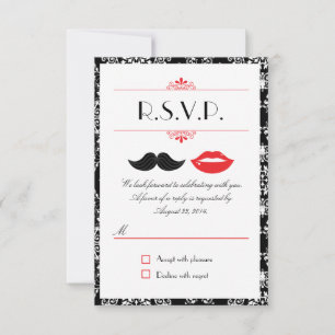 Moustache & Lèvres Rouge, Noir & Blanc Damask RSVP