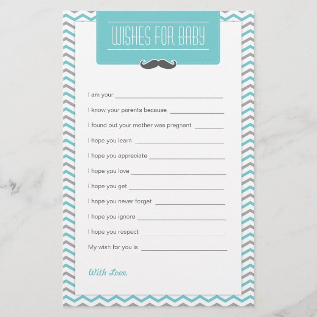 Moustache / Petit Baby shower Homme Voeux pour béb (Devant)