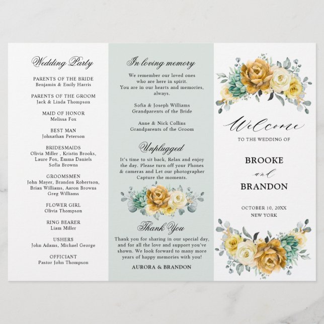 Moustard jaune Floral Sage vert triple programme (Devant)