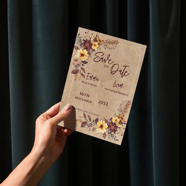 Moustarde Bourgogne Mariage Rustique d'Automne Enr (Burgundy Mustard Rustic Fall Wedding Save the Date)