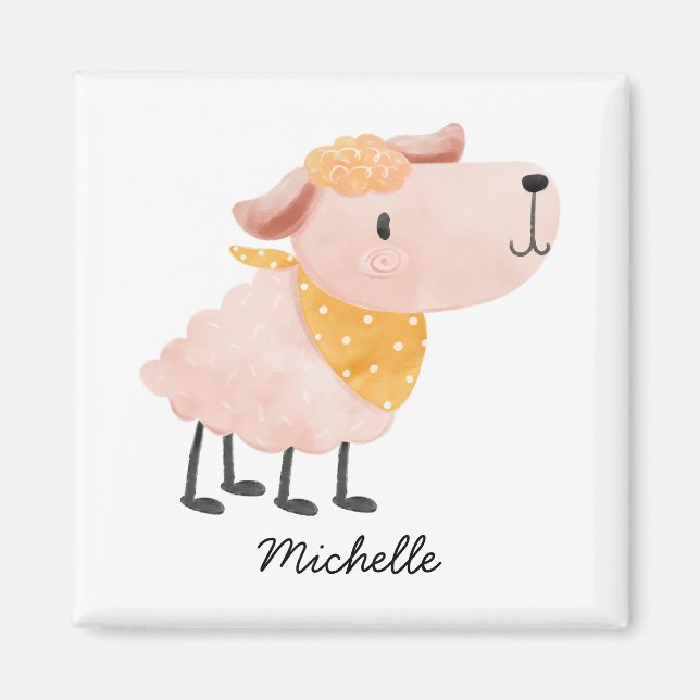 Mouton à l'aquarelle mignon & Magnet nom (Devant)