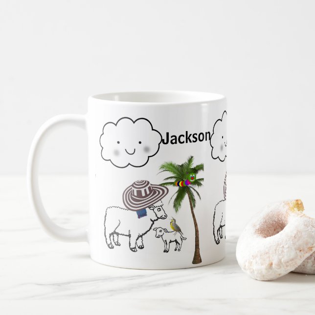 Mouton blanc Palmier Cloud Mug (Avec donut)
