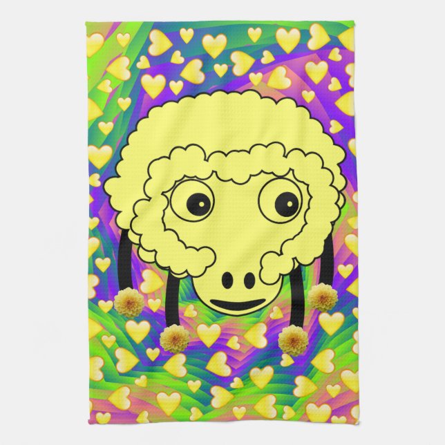 Mouton Coeurs Jaunes Serviette de cuisine (Vertical)