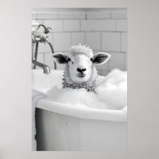 Mouton drôle dans une impression de baignoire mur