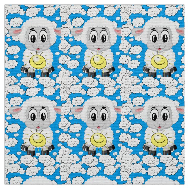 Mouton Soleil Nuages Bleu Tissu (Échantillon)