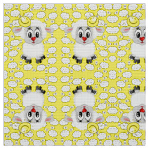 Mouton Soleil Nuages Tissu Jaune