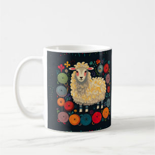 Moutons avec tasse de laine colorée