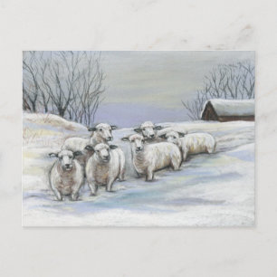 Moutons dans la carte postale Art Neige