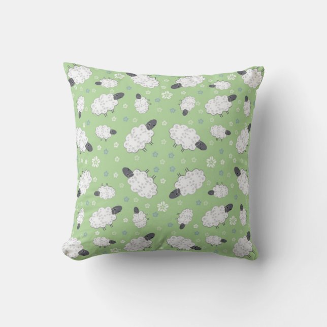 Moutons et fleurs sur un oreiller vert (Recto)