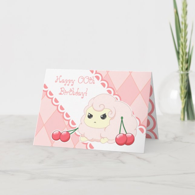Moutons mignons de rose de kawaii avec la carte (Devant)