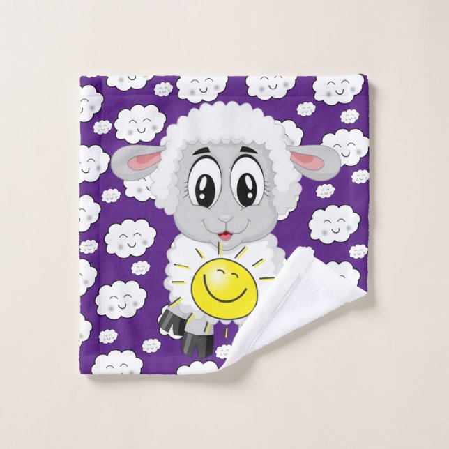 Moutons Nuages Soleil Violet Mains Salle de bain S (Gant de toilette)