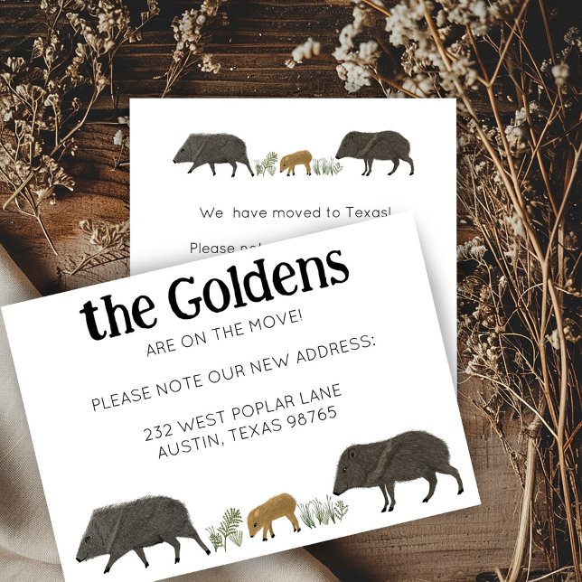MOVING FAIRE-PART Javelina Family Carte Sud-Ouest (MOVING ANNOUNCEMENT Javelina Family Southwest Address Change New Home Card)