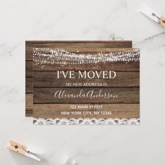 Moving Faire-part Rustic Farmhouse Wood (Devant/Arrière en situation)
