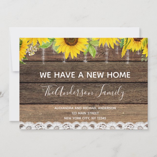 Moving Faire-part Rustic Sunflower Wood (Devant)