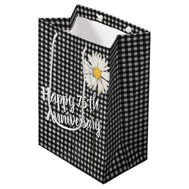 Moyen 75e Anniversaire Daisy Sur En vichy Sac Cadeau Moy (Devant Angle)