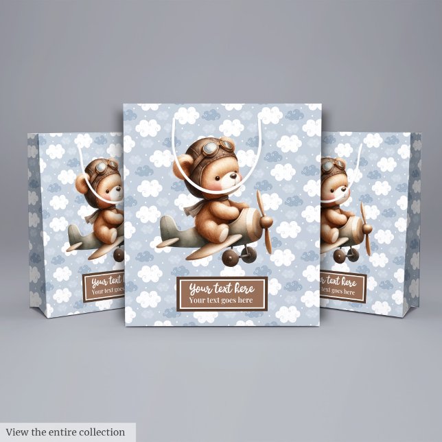 Moyen Adorable ours en peluche pilote sac cadeau de douc (Personalized Teddy Bear Pilot Baby Shower Gift Bag)