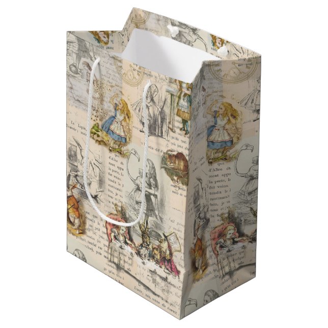 Moyen Alice in Wonderland Vintage Livre Sac cadeau (Devant Angle)
