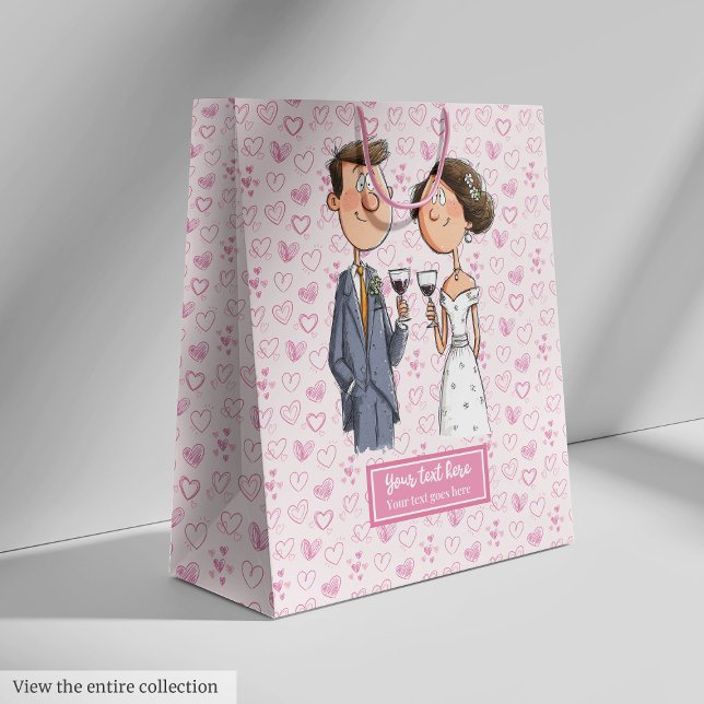 Moyen Amusante Aquarelle Mariage Sac cadeau Mariée Groom (Funny Watercolor Wedding Gift Bag Bride Groom Fun)