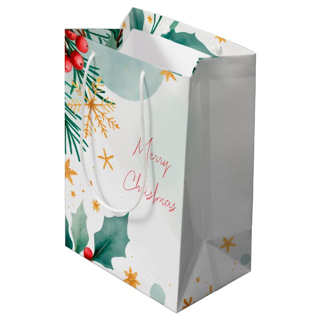 Moyen Aquarelle Joyeux sac cadeau de Noël - Élégant (Dos Angle)