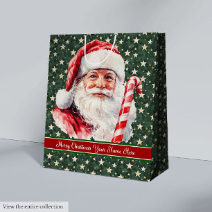 Moyen Aquarelle vintage Sac cadeau Santa Claus Monogramm
