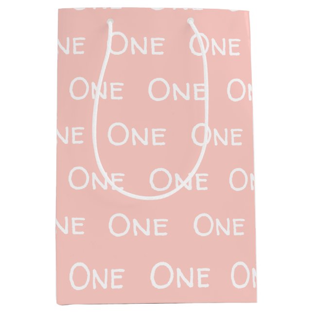 Moyen Baby Pink Girl's First Birthday Medium Cadeau sac (Devant)