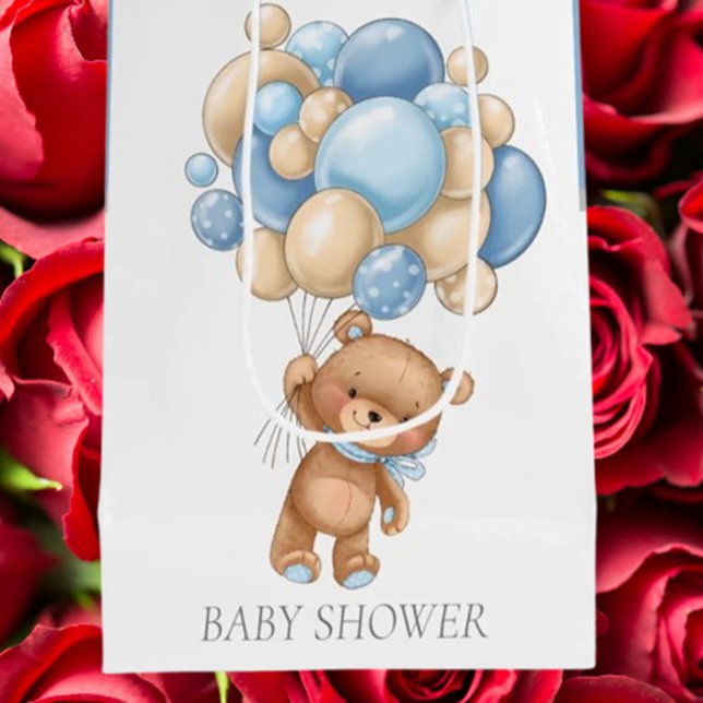 Moyen Baby shower Teddy Bearly Wait Garçon sac cadeau (Celebrate your baby boy with our adorable Teddy Bearly Wait gift bag—perfect for baby showers. )