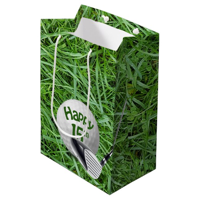 Moyen Bal De Golf En Herbe 15e Anniversaire Sac Cadeau M (Devant Angle)