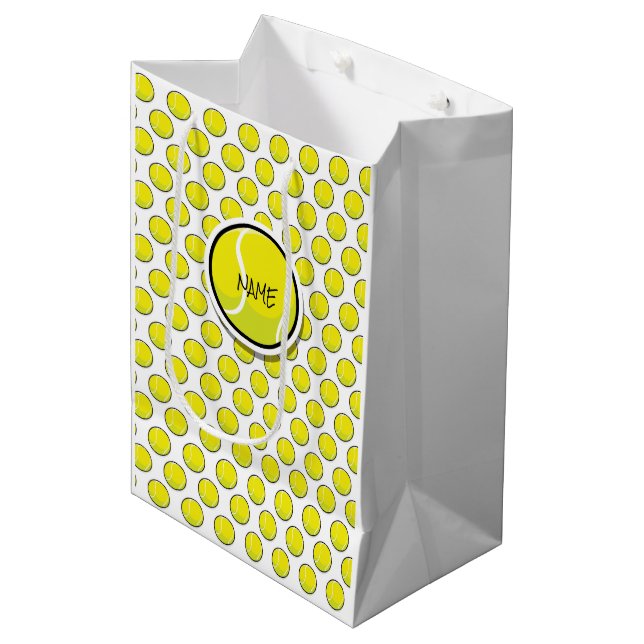 Moyen Bal de tennis Jaune White Sports Sac cadeau (Devant Angle)