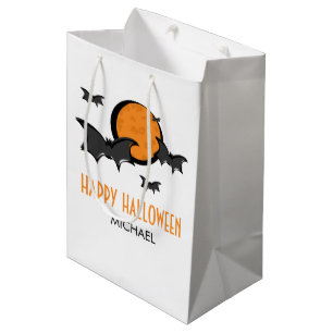 Moyen Bats et lune Halloween traiter sac cadeau