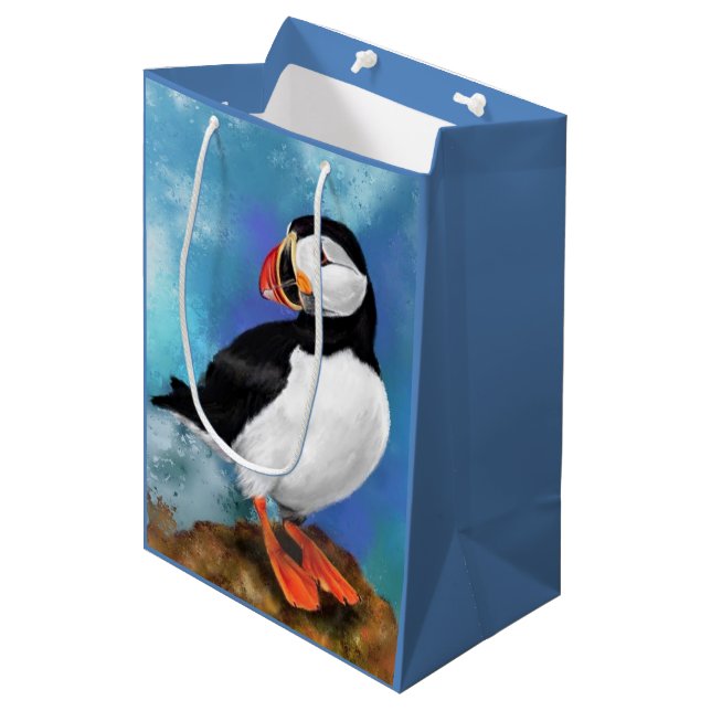 Moyen Beau sac cadeau Oiseau Puffin Atlantique (Devant Angle)