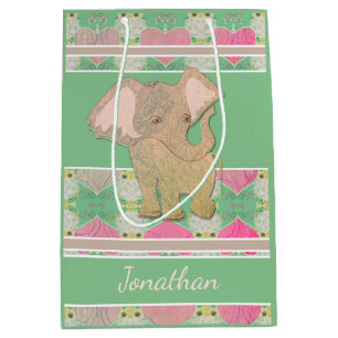 Moyen Bébé Elephant Green Cadeau Sac