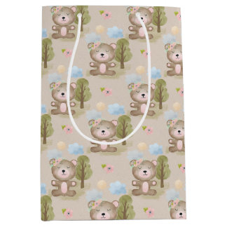 Moyen Bébé Forêt d'ours neutre Grand sac cadeau