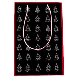 Moyen Blanc Sur Sac Cadeau Arbre Noir (Côtés Rouges)