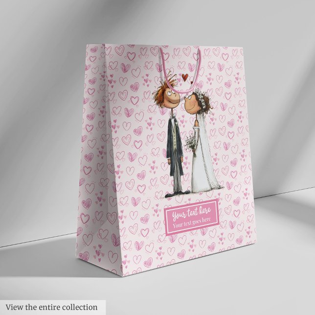 Moyen Carton Mariage Couple Cadeau Sac cadeau Fun person (Cartoon Wedding Couple Gift Bag Personalized Fun)