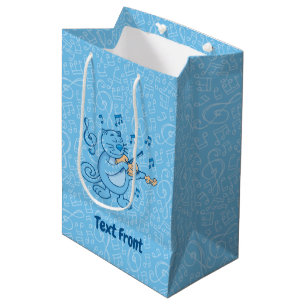 Moyen Chat bleu avec Violon Petit sac cadeau