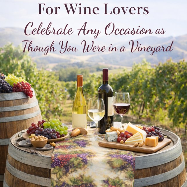 Moyen Chemin de table aquarelle Raisins toscans rustique (Elevate fine dining with this luxury vineyard grape table runner—rich colour, timeless style, )