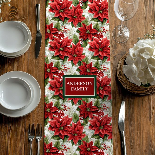 Moyen Chemin de table de Noël tendance avec nom personna (Trendy Christmas Table Runner Custom Name Accent)