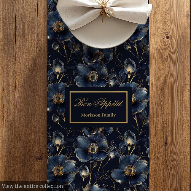 Moyen Chemin de table Navy Gold Flowers Chic Moderne Cad (Navy Gold Flowers Table Runner Chic Modern Keepsake)
