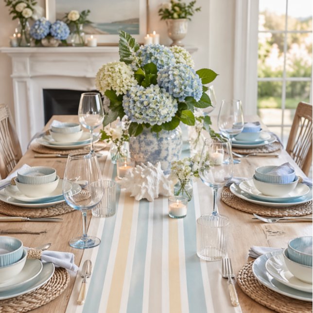 Moyen Chemin de table rayé des Hamptons côtiers (Elevate your table with this coastal Hamptons stripe runner—perfect for elegant dinner parties)
