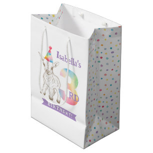 Moyen Chèvre 3e anniversaire Sac cadeau - Pastel Animal