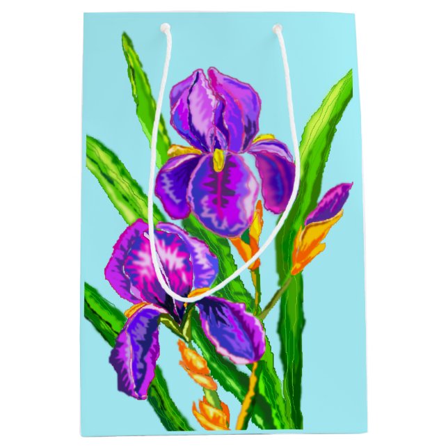Moyen Couleurs Personnalisées Sac Cadeau Irises - Fleurs (Devant)