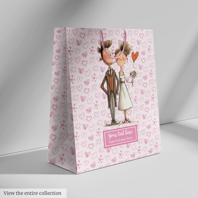 Moyen Drôle Mariage Quirky Couple Sac cadeau Nom personn (Funny Quirky Wedding Couple Gift Bag Custom Name)