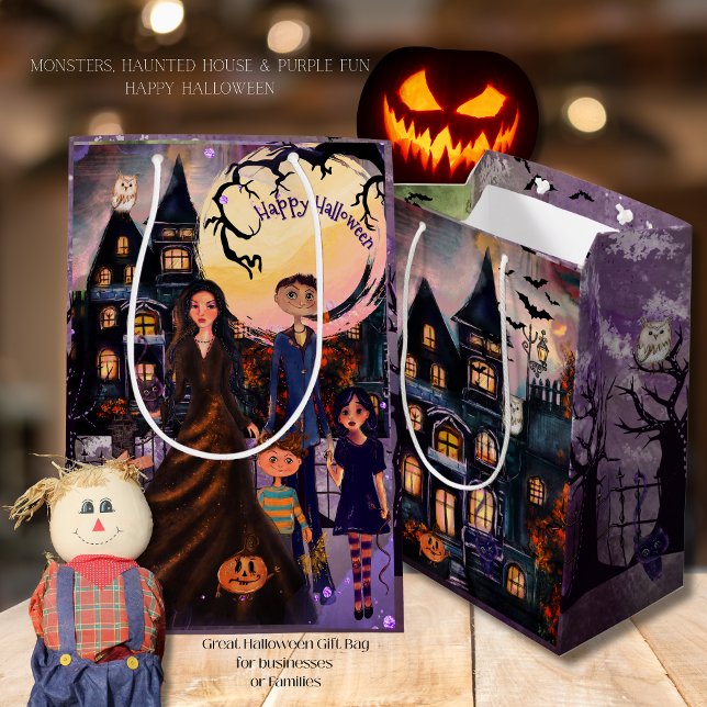 Moyen Éffrayant Hauné Maison Monster Famille Cadeau Sac (Spooky Haunted House Monster Family Gift Bag)