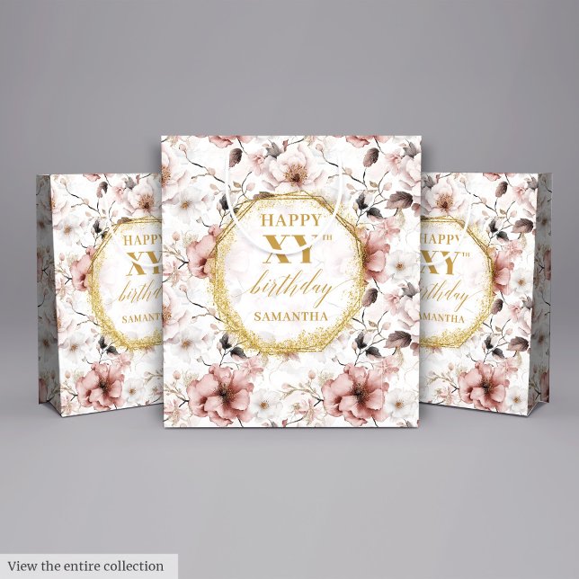 Moyen Élégant sac cadeau d'anniversaire Dusty Pink Aquar (Stylish Dusty Pink Watercolor Birthday Gift Bag

)