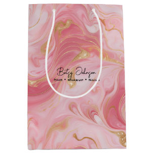 Moyen Élégant sac cadeau en or blanc rose marbré