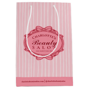 Moyen Élégant Sac Cadeau Rayé Rose Cadre Vintage Salon d